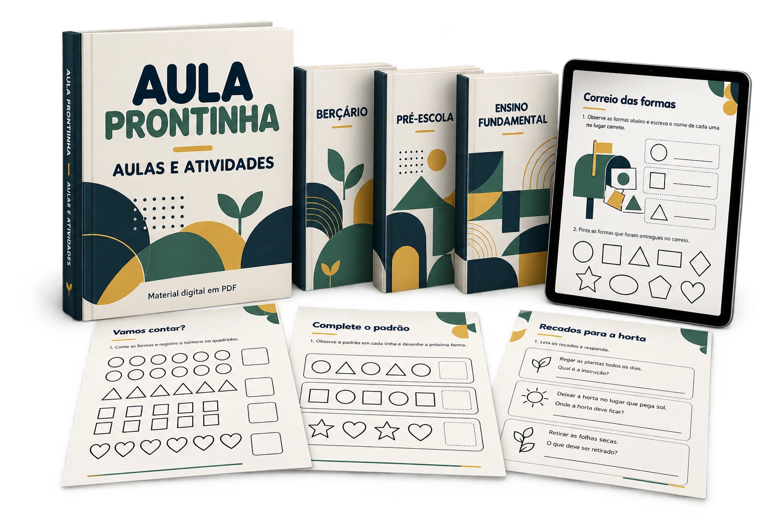 Mockup dos materiais digitais de aulas e atividades Aula Prontinha